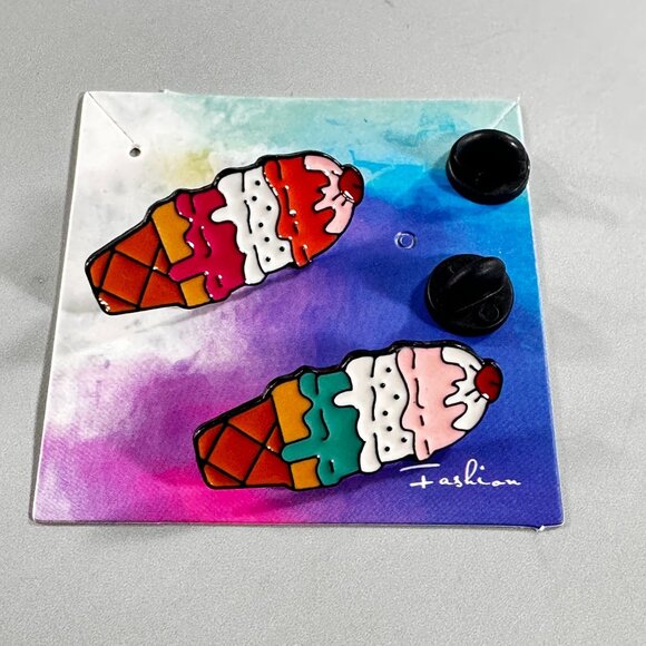 Ice Cream Cone Lapel Pin Triple Scoop Brooch Badge Jewelry Accessories Enamel - Picture 6 of 8